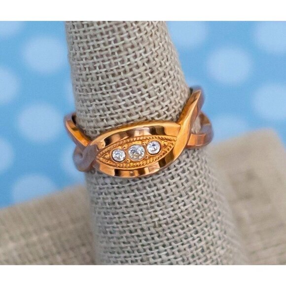 Vintage Minimalist Copper Tone Rhinestone Ring by Avon Size 7 - M11 - Picture 1 of 4